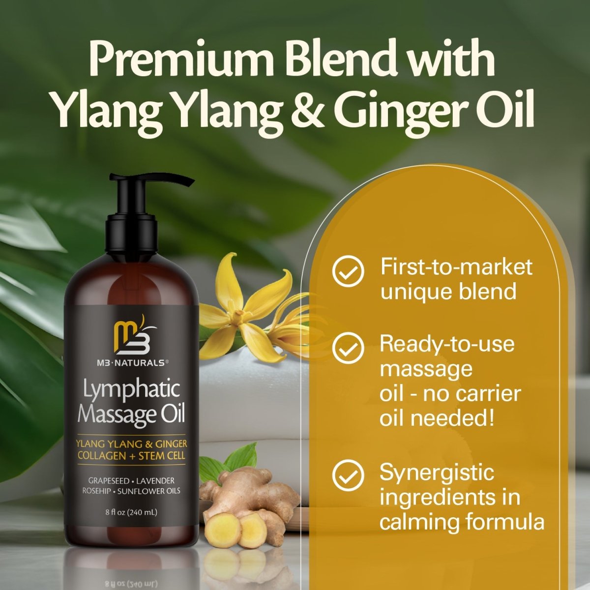 Massage Oil, Ylang Ylang & Ginger, 8oz
