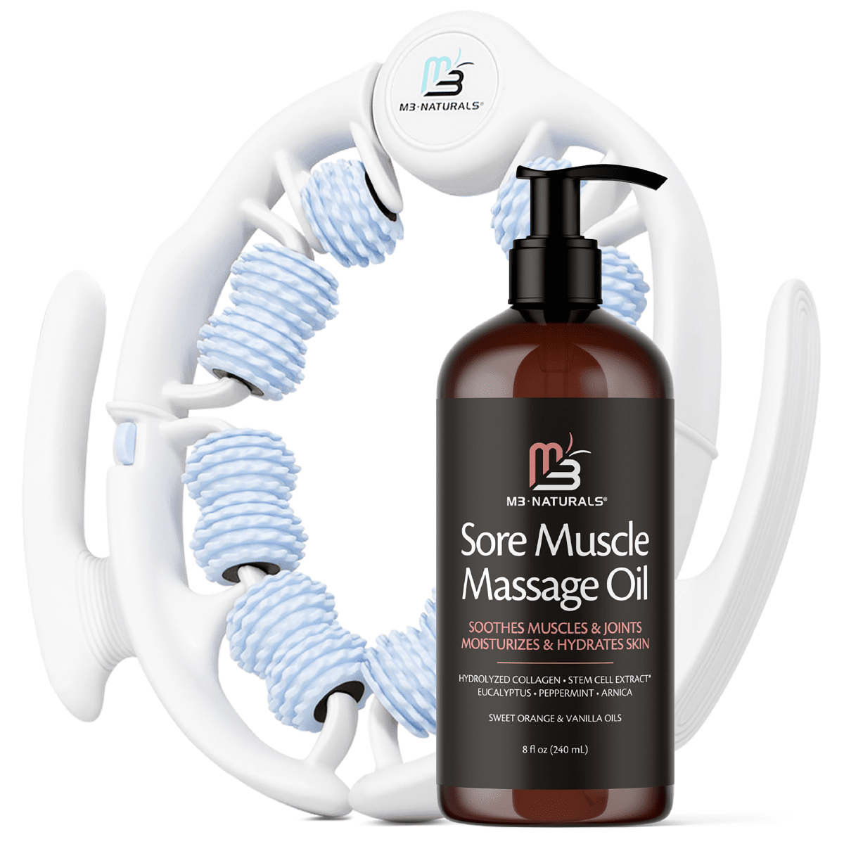 Sore Muscle Massage Oil + Anti Cellulite Massage Roller Kit
