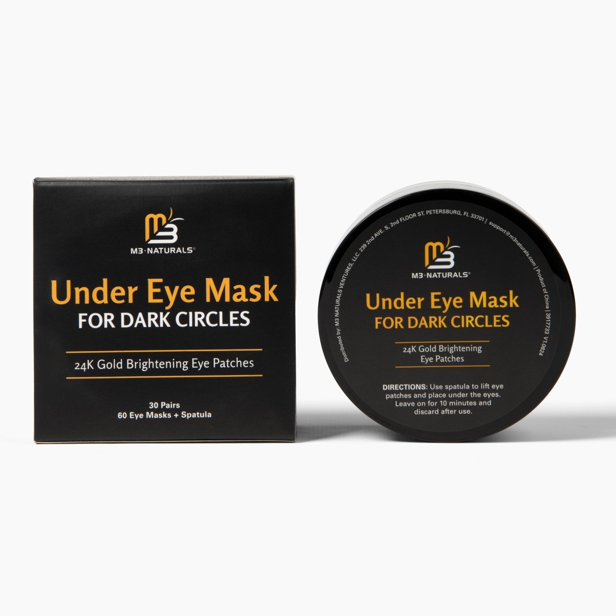 24K Gold Under Eye Masks for Dark Circles by M3, 60 Patches + Spatula